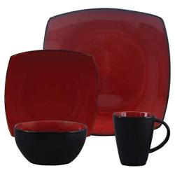 Gibson Soho Lounge 16-Piece Square Reactive Glaze Dinnerware Set, Red