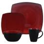 Gibson Soho Lounge 16-Piece Square Reactive Glaze Dinnerware Set, Red