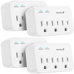 Fosmon 3 Outlet Surge Protector (4 Pack), 1200J Wall Mount Multi Plug Adapter Tap Extender, 1875 Watts Portable Travel Size for Indoor, Office, Dorm Room Essential, Grounded, ETL Listed