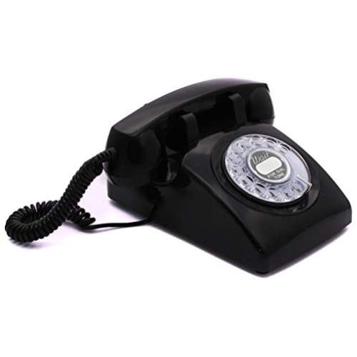 Opis 60s Cable with Classic United States Rotary Dial Inlay: Designer Retro Phone/Rotary Dial Telephone/Retro Style Phone/Vintage Telephone/Classic Desk Phone with Rotary Dialler (Black)