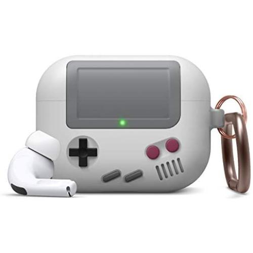 elago AW5 Compatible with Airpods Pro Case, Classic Handheld Game Console Design Case with Keychain, Durable Silicone Construction [US Patent Registered] [Light Grey]