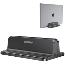 Vertical Laptop Stand [Adjustable Size], OMOTON Desktop Aluminum MacBook Stand with Adjustable Dock Size, Fits All MacBook, Surface, Chromebook and Gaming Laptops (Up to 17.3 inch), Black