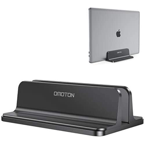 Vertical Laptop Stand [Adjustable Size], OMOTON Desktop Aluminum MacBook Stand with Adjustable Dock Size, Fits All MacBook, Surface, Chromebook and Gaming Laptops (Up to 17.3 inch), Black
