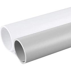 Meking 20x39 Inch PVC Backdrop, 2-Pack Waterproof Matte Photography Background for Flat Lay Food & Cosmetic Small Product Photo Studio Shooting (White+Gray)