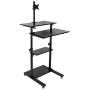 Mount-It Mobile Stand Up Desk / Height Adjustable Computer Work Station Rolling Presentation Cart With Monitor Arm (MI-7942B), Black