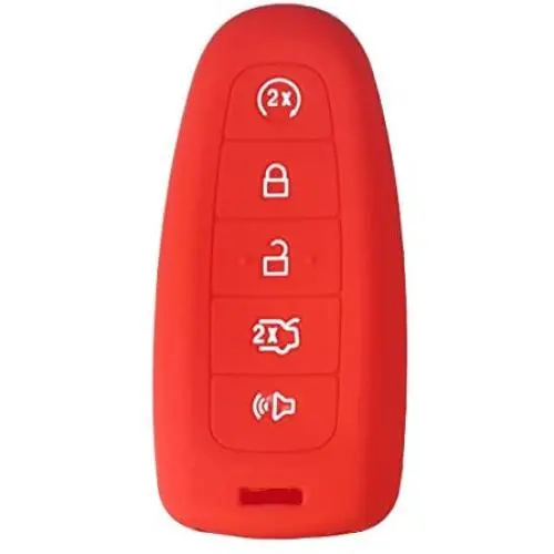 XUHANG Sillicone key Skin Cover key Remote Case Protector Shell for Ford Edge Escape Explorer Focus LINCOLN MKS MKT MKX MKZ Keyless Entry Smart Remote 5 Buttons red