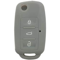 Key Fob Cover Case Jacket Silicone Keyless Remote Protector Skin Holder Fit for VW Volkswagen Jetta Passat Golf Beetle Rabbit GTI CC EOS (Gray)