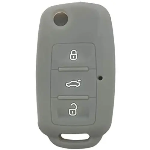 Key Fob Cover Case Jacket Silicone Keyless Remote Protector Skin Holder Fit for VW Volkswagen Jetta Passat Golf Beetle Rabbit GTI CC EOS (Gray)