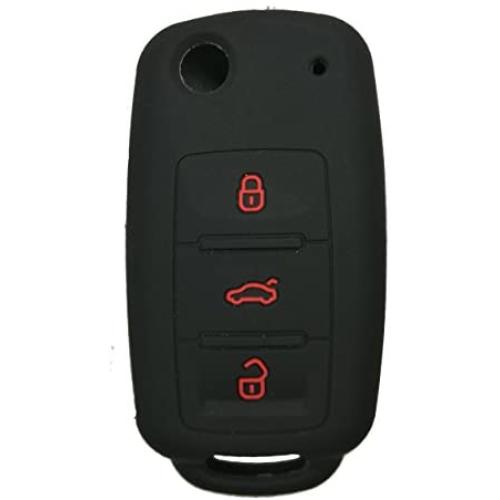 Coolbestda Rubber Flip 3 Buttons Key Fob Cover Remote Case Keyless Protector Jacket for VW Volkswagen Jetta GTI Passat Golf Tiguan Touareg Beetle