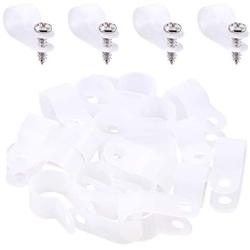Hilitchi 120Pcs Plastic Cable Clamp R Type Screw Mounting Cord Fastener Cable Clips with Screws for Wire Management Cable Conduit (1/2'', White)