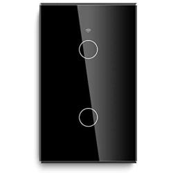 BSEED WiFi Touch Smart Wall Light Switch Tempered Glass Panel Work with Alexa/Google 118×71mm 2 Gang 1 Way Black