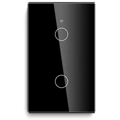 BSEED WiFi Touch Smart Wall Light Switch Tempered Glass Panel Work with Alexa/Google 118×71mm 2 Gang 1 Way Black