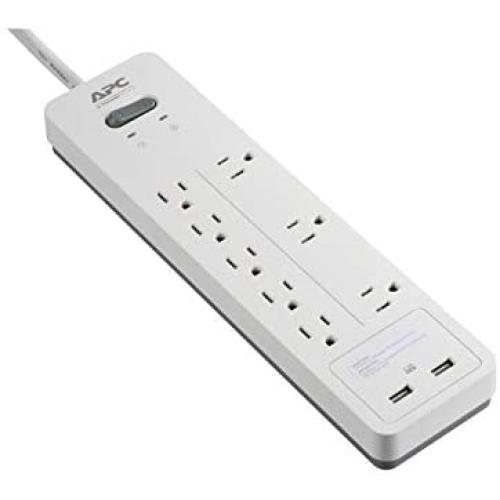 APC Power Strip Surge Protector with USB Charging Ports, PH8U2W, 2160 Joules, 8 Outlets, White