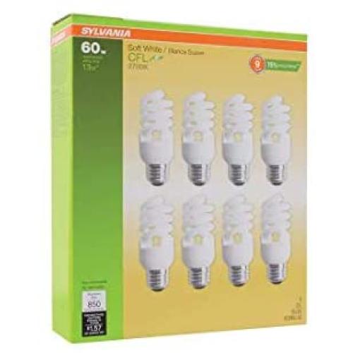 Sylvania 13W CFL T2 Spiral Light Bulb, 60W Equivalent, 850 Lumens, 2700K Soft White, Non-Dimmable (8-Pack)
