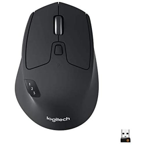 Logitech M720 Wireless Triathlon Mouse with Bluetooth for PC with Hyper-Fast Scrolling and USB Unifying Receiver for Computer and Laptop - Black