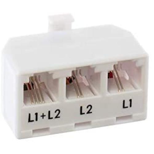 Telephone Splitter 2 Line Adapter - 3-Way Splitter (Line 1, Line 2, and Twin Line) - Dual Line Separator - 4 Conductor Connector (2 Phone Lines) - White, 1 Pack