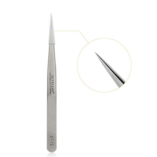 BEYELIAN Beauty Eyelash Exetensions Tweezers Fine Precision Tip Straight Head Eyebrow Hair Extension Tool Lash Application Accessory (#ST-12)