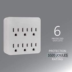 GE Pro 6-Outlet Surge Protector, 3-Prong Wall Adapter, Charging Station, 1020 Joules Protection Rating, Automatic Shutdown, Grey, 45820, 1 Pack