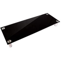Monoprice Large Multimedia Desktop Stand - Black Glass (30.8 x 11in) Stand & Riser, Laptop Stand, Desktop TV Stand, Dual Monitors w/Height Adjustable Legs - Workstream Collection (116359)