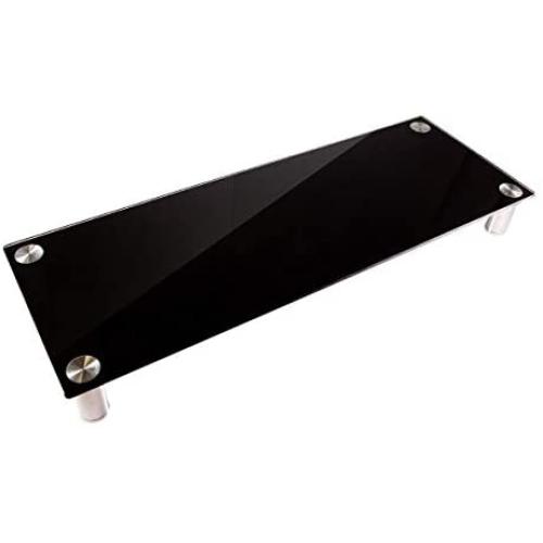 Monoprice Large Multimedia Desktop Stand - Black Glass (30.8 x 11in) Stand & Riser, Laptop Stand, Desktop TV Stand, Dual Monitors w/Height Adjustable Legs - Workstream Collection (116359)