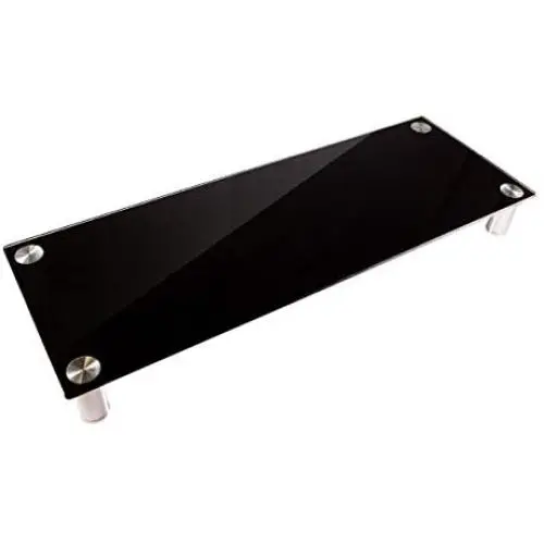 Monoprice Large Multimedia Desktop Stand - Black Glass (30.8 x 11in) Stand & Riser, Laptop Stand, Desktop TV Stand, Dual Monitors w/Height Adjustable Legs - Workstream Collection (116359)
