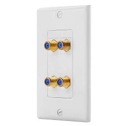 4 Port Coax Cable TV F Type Gold Plated Female to Female Decorative Wall Plate in White