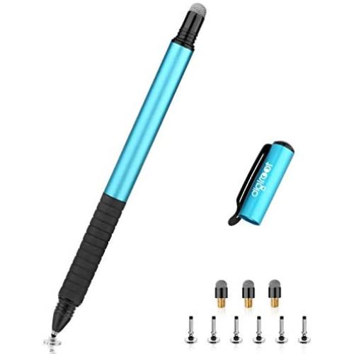 Digiroot Universal Stylus,[2-in-1] Disc Stylus Pen Touch Screen Pens for All Touch Screens Cell Phones, iPad, Tablets, Laptops with 9 Replacement Tips(6 Discs, 3 Fiber Tips Included) - (Blue)