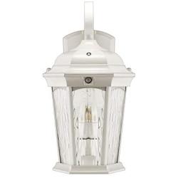 Euri Lighting EFL-140W-MD Flame Lantern Water Glass, with Integrated Security Light (3000K), Photocell and Motion-Sensor (Dusk-to-Dawn), White Housing