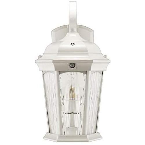 Euri Lighting EFL-140W-MD Flame Lantern Water Glass, with Integrated Security Light (3000K), Photocell and Motion-Sensor (Dusk-to-Dawn), White Housing