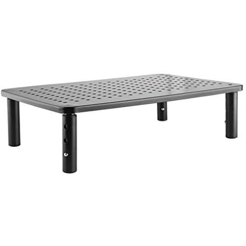 Mount Plus MP-81 Premium Height Adjustable Vented Metal Desktop Risers with Sturdy, Stable Black Metal Construction with Non-Skid Rubber for Computer Monitors, Laptop, Printer (1 Pack)