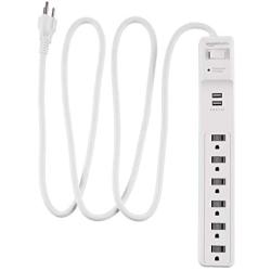 Amazon Basics 6-Outlet Surge Protector Power Strip with 2 USB Ports - 1000 Joule, White