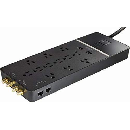 Rocketfish - 12-Outlet/2-USB Surge Protector Strip - Black