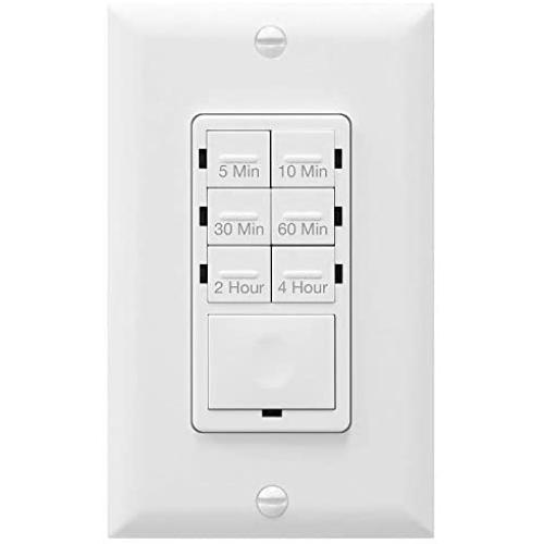 ENERLITES 4-Hour Countdown Timer Switch, 5-10-30-60 Min, 2-4 Hour, For Bathroom Fans, Heaters, Lights, LED Indicator, 120VAC 800W, No Neutral Wire Required, UL Listed, HET06-J-W, White