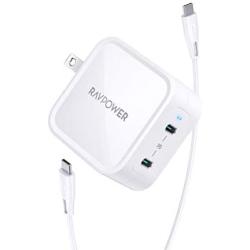 USB C Charger RAVPower 65W Fast Wall Charger, PD3.0 & GaN Tech 2-Port Power Adapter Type C Compact Foldable Travel Charger for iPhone 12 Mini Pro Max, MacBook Pro, Galaxy, Switch and More
