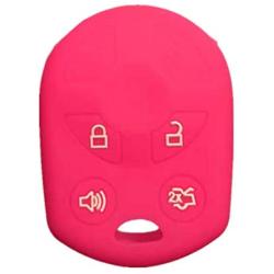 RUNZUIE Silicone Keyless Entry Remote Key Fob Cover Case Protector Fit for Ford Escape Explorer Mustang Transit Fusion Focus Lincoln Zephyr Mercury Grand Marquis Rose Red 4 Buttons