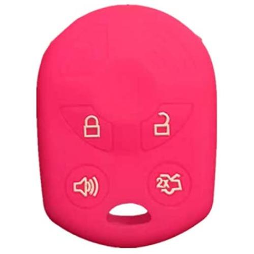 RUNZUIE Silicone Keyless Entry Remote Key Fob Cover Case Protector Fit for Ford Escape Explorer Mustang Transit Fusion Focus Lincoln Zephyr Mercury Grand Marquis Rose Red 4 Buttons