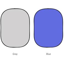Fovitec Gray and Chroma Key Blue Muslin Pop-Up Collapsible Backdrop 5x6.5 for Portrait and Headshot Photography, and Green Screen Video Conferencing