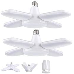 Prunend Garage Lights Ceiling Led Deformable Shop Lights for Workshop Basement Lighting, 2-Pack 60W LED Garage Light E26 CRI 80 6000LM 6500K Daylight White