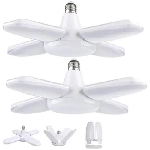 Prunend Garage Lights Ceiling Led Deformable Shop Lights for Workshop Basement Lighting, 2-Pack 60W LED Garage Light E26 CRI 80 6000LM 6500K Daylight White