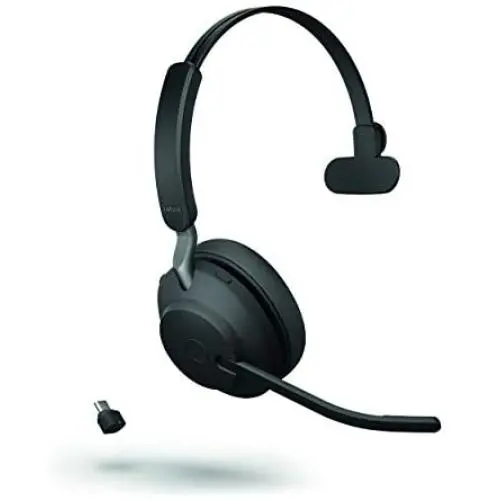 Jabra Evolve2 65 Wireless Headset USB-C Mono MS, Bluetooth Dongle, Compatible with Zoom, Webex, Skype, Smartphones, Tablets, PC/MAC, 26599-899-899 (Black), Global Teck Gold Support Plan Included