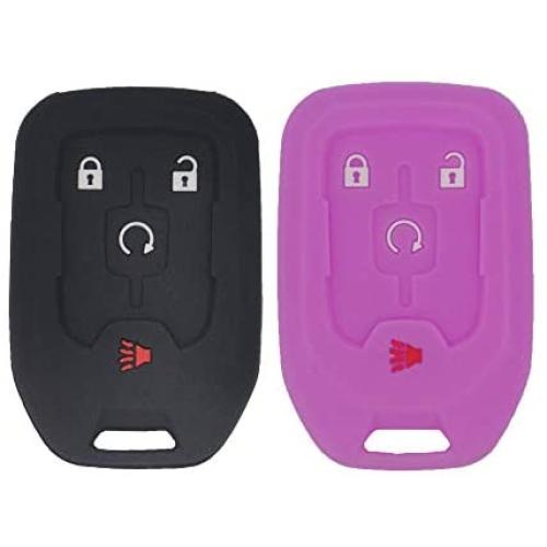 LemSa 2Pcs Silicone Key Fob Cover Case Skin Jacket Holder Full Protector Shell for GMC Terrain 2018 2019 2020, fit with HYQ1AA, 13584512, 13591388, 22984995,Black Purple