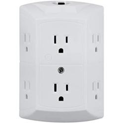 GE 6-Outlet Wall Tap, 2 Pack, Reset Button, Circuit Breaker, Power Extender, Adapter Spaced, 3 Prong Plug, Grounded, UL Listed, White, 46854