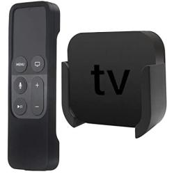 TV Mount Compatible with Apple TV 4th and 4K 5th Generation, Auswaur Wall Mount Bracket Holder Compatible with Apple TV 4th and 4K 5th Gen with Black Silicone Siri Remote Protective Case Cover