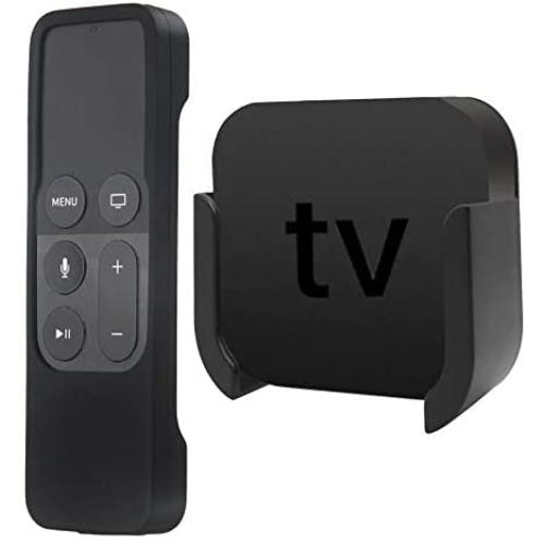 TV Mount Compatible with Apple TV 4th and 4K 5th Generation, Auswaur Wall Mount Bracket Holder Compatible with Apple TV 4th and 4K 5th Gen with Black Silicone Siri Remote Protective Case Cover