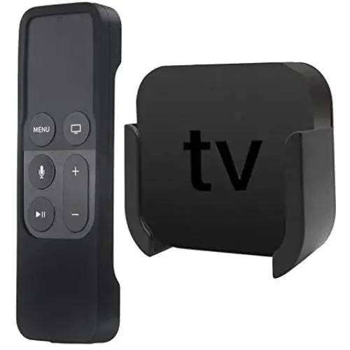 TV Mount Compatible with Apple TV 4th and 4K 5th Generation, Auswaur Wall Mount Bracket Holder Compatible with Apple TV 4th and 4K 5th Gen with Black Silicone Siri Remote Protective Case Cover