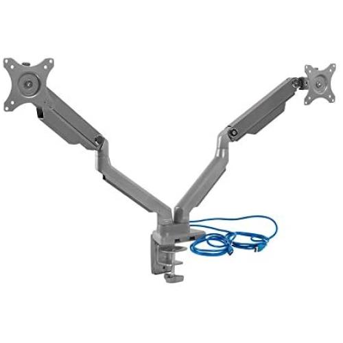 Mount-It! Dual Monitor Arm Mount Desk Stand | 2 x 3.0 USB Ports | Articulating Mechanical Spring Height Adjustable | Fits Two 24 27 29 30 32 Inch VESA 75 100 Compatible Screens | C-Clamp and Grommet