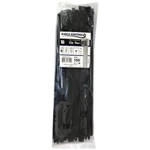 Kable Kontrol Heavy Duty Black Zip Ties – 18” Inch Long – 120 Lbs Tensile Strength – 100 Pcs/Pack - UV resistant Nylon | Multipurpose | Self-Locking Cable Management Wire Wraps