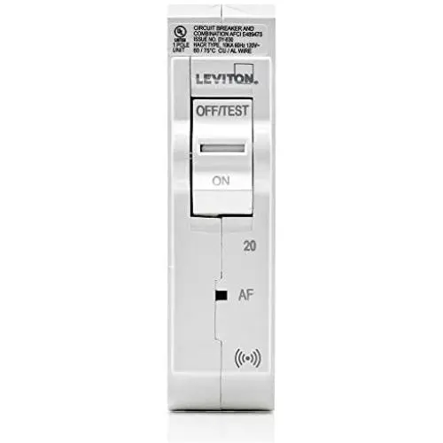 Leviton LB120-AS 20 Amp, 1-Pole Plug-on Smart AFCI Branch Circuit Breaker, 120 VAC, White