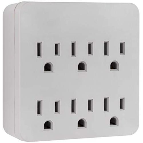 GE Pro 6-Outlet Surge Protector, 3-Prong Wall Adapter, Charging Station, 1020 Joules Protection Rating, Automatic Shutdown, Grey, 45820, 1 Pack