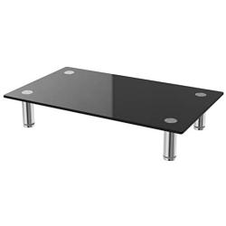 WALI Tempered Glass Monitor Riser Desktop Stand Height Adjustable Table Top for Flat Screen LCD LED TV, Laptop, Notebook, Display (GTT001B), Black